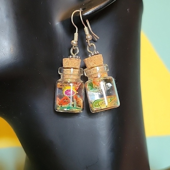 Artisan Jewelry - Handmade Realistic Resin Mason Jar & Fruit Drink Earrings🍹🫙🍋 🍉